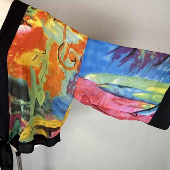 Chico's Womens Lightweight Silk Chiffon Short Kimono Jacket Size 2 L Watercolor - Picture 3 of 8